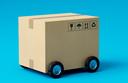 Package with wheels on blue background