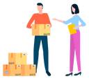 Coworkers moving boxes illustration