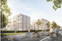 Darstellung des Neubauprojekts in Frankfurt am Main-Bockenheim mit acht viergeschossigen Mehrfamilienhäusern in Holzrahmenbauweise, die insgesamt 160 neue Wohnungen schaffen werden (Visualisierung: Planungsbüro raumwerk, Frankfurt/M).