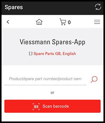 Screenshot of product search function - spare parts app