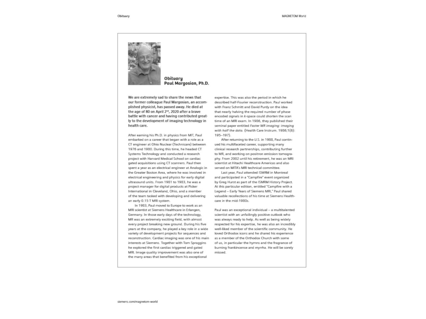 Obituary Paul Margosian 1940-2020