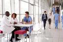 Hospital lobby with doctors