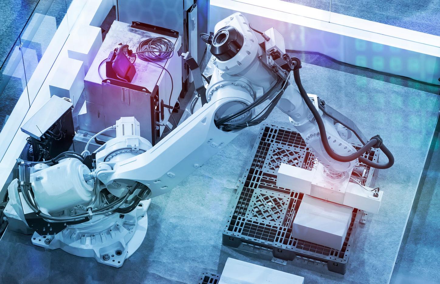 automatic machine tool in industrial manufacture factory, Smart factory industry 4.0 concept.