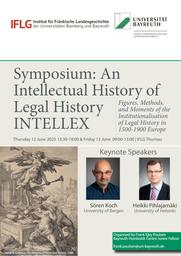 Poster zum Symposium ‚An Intellectual History of Legal History‘ mit Logos, Terminen, Vortragenden und einem historischen Kunstmotiv.