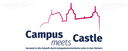 Silhouette des Thurnauer Schlosses in pink, davor die dunkelblaue Aufschrift "Campus meets Castle"