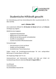 Ausschreibungtext für eine studentische Hilfskraftstelle im Universitätsarchiv