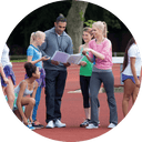 Pupils with a teacher in physical education