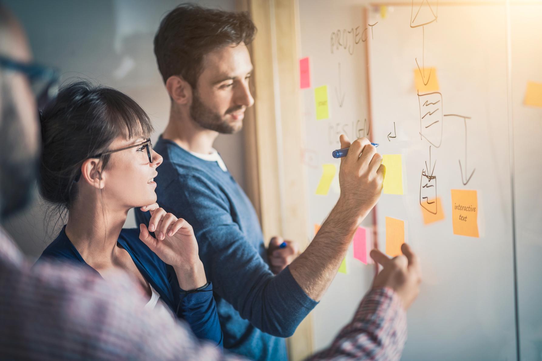 Online Marketing - Content Marketing NTII 3 Personen vor Whiteboard