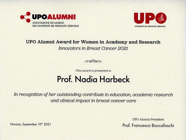 UPO Award 2021 for Women in Academy and Research
