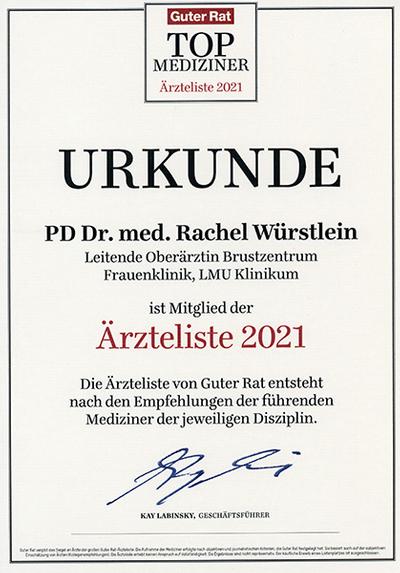 Urkunde Top Mediziner "Guter Rat" 2021