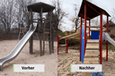Neuer TUrm mit Rutsche auf dem Kinderspielplatz Neuburgshof in Krefeld