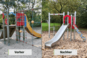 Vorher-Nachher-Bild einer Rutsche am Spielplatz Alte Flur in Krefeld