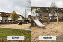 Vorher-Nachher-Bild vom Spielplatz am Schroershof in Krefeld