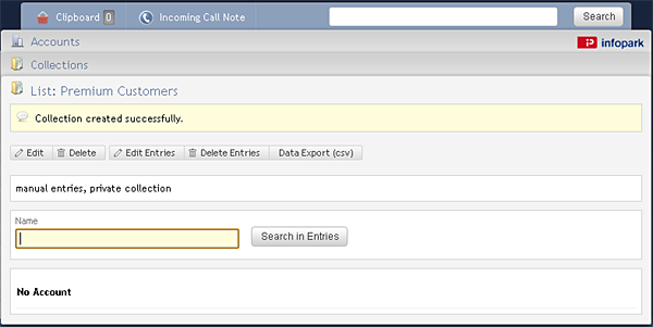 Details page as a confirmation after creation of a collection