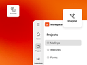 Marketing Home dashboard showing project management options with AI-powered Translate and Imagine features.