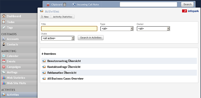 List of activity overviews