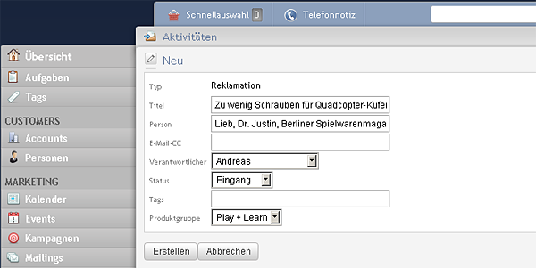 Basisdaten einer Aktivität erfassen