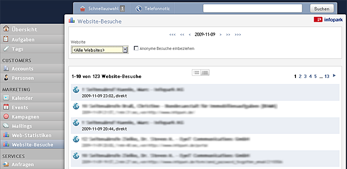 Letzte Website-Besuche