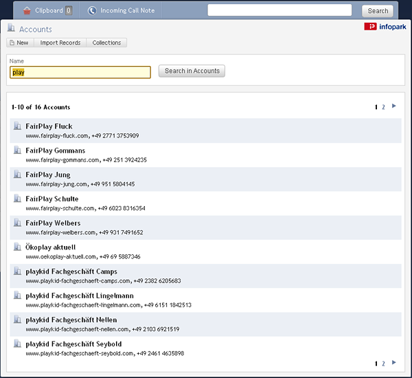 Account search result