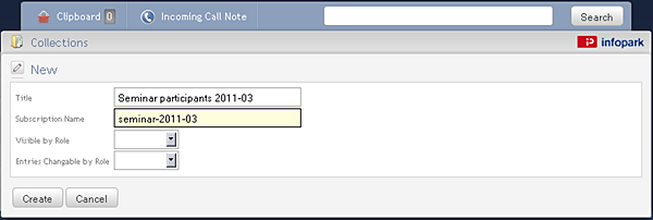 Form for specifying collection properties