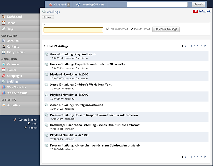 List of mailings
