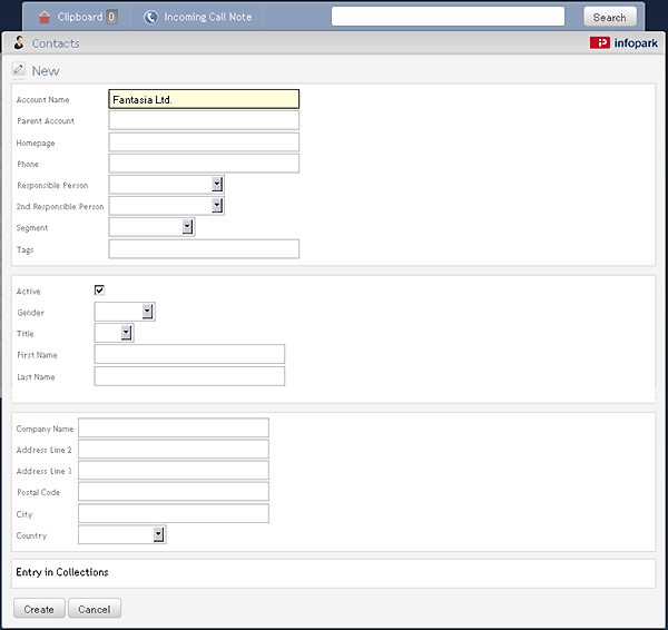 Account creation form