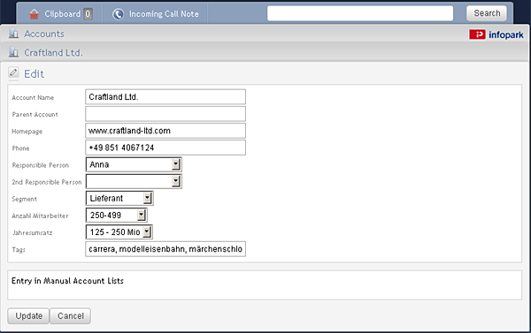 Form for editing an account