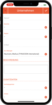 smart phone with CRM GUI for creating companies