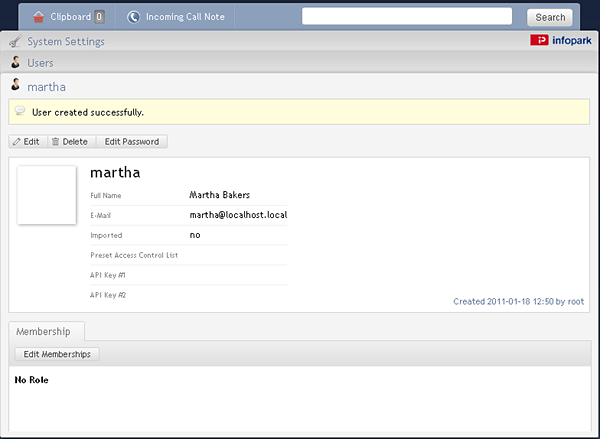 New user created