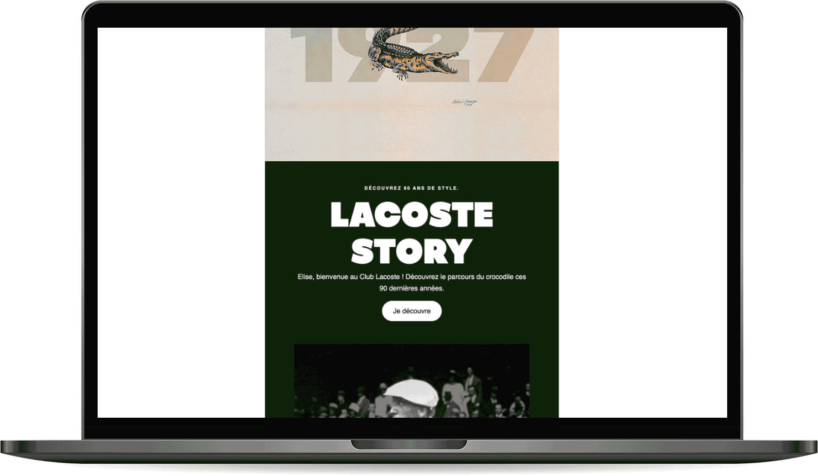 Beispiel für Willkommens-E-Mail von LACOSTE auf einem Notebook