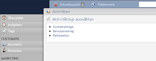 Aktivitätstyp auswählen