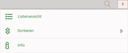 short menu for list view, sort option and info