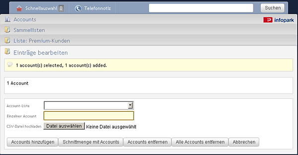 Accounts zu Sammelliste hinzufügen