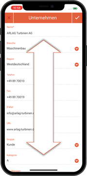 Smart phone with CRM GUI for editing companies