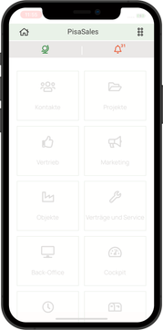smart phone with CRM GUI and navigation bar highlighted