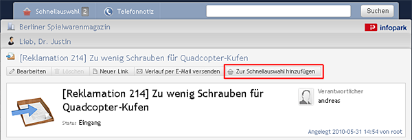 Zu Schnellauswahl hinzufügen