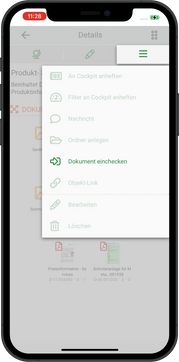 smart phone GUI with CRM app and mediathek context menu