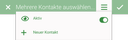 Top navigation bar with context menu with 2 entries (filter active, new contact)