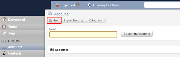Button for creating an account