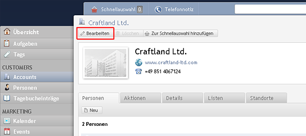 Button zur Account-Bearbeitung