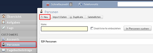 Neue Person anlegen (über Personen)