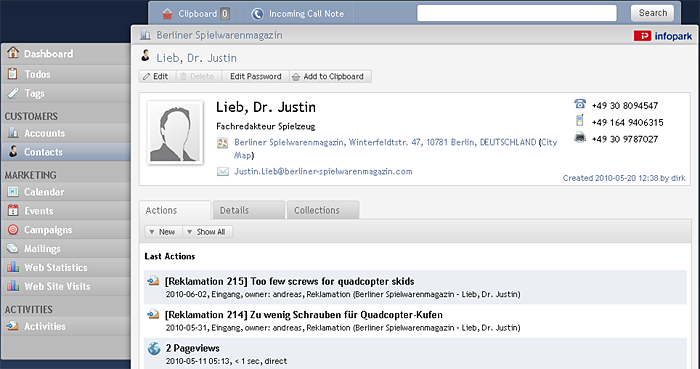 Contactperson details view