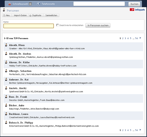 Kontakt-Liste