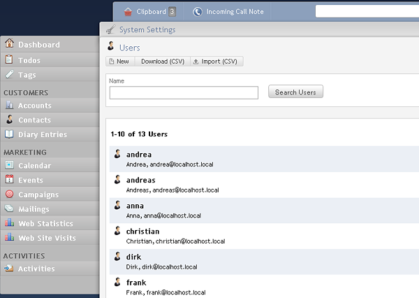 Users list