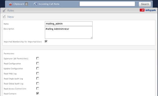 Role creation form