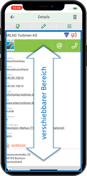 Smart phone with CRM GUI for data