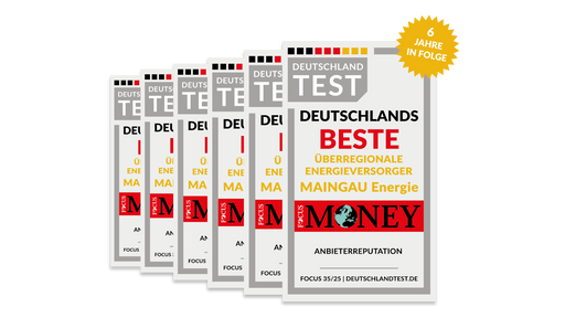 Siegel von Focus Money und Deutschland Test für MAINGAU Energie GmbH: Auszeichnung für Deutschlands Beste Energieversorger (überregional)