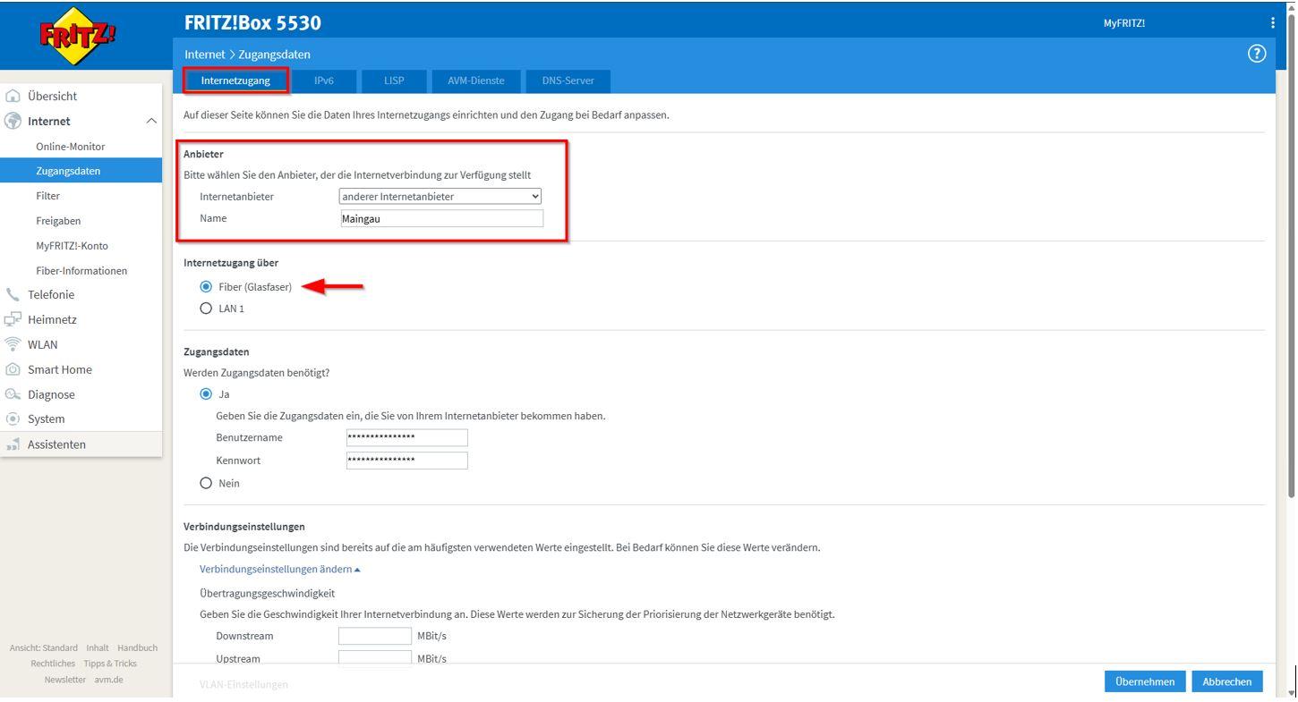 Diese Einstellung nimmt man im FRITZ!Box-Menü unter „Internetanbieter“ vor