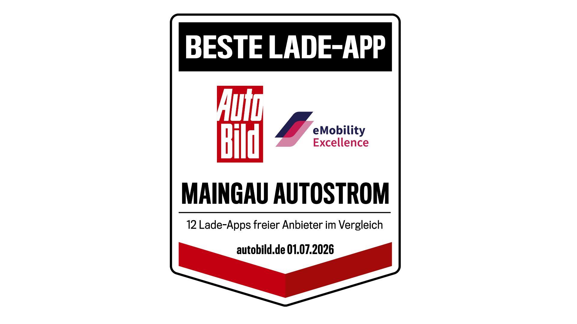 Siegel von AUTO BILD für MAINGAU Autostrom: Beste Lade-App