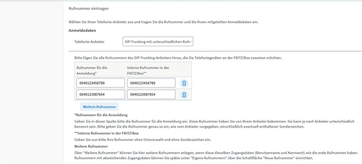 FRITZ!Box Benutzeroberfläche: Mehrere Festnetznummern einrichten